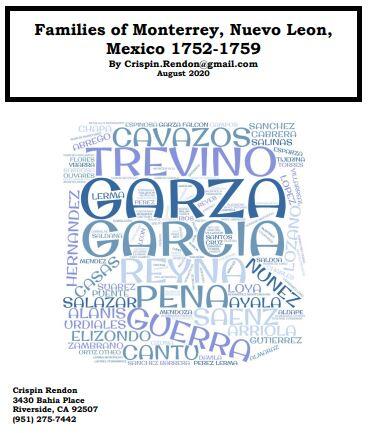 Families of Monterrey, Nuevo Leon, Mexico 1752-1759