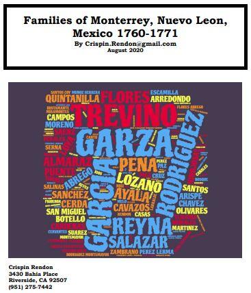 Families of Monterrey, Nuevo Leon, Mexico 1760-1771