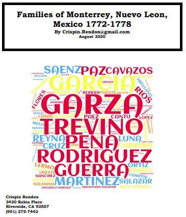 Families of Monterrey, Nuevo Leon, Mexico 1772-1778