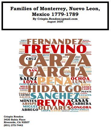 Families of Monterrey, Nuevo Leon, Mexico 1779-1789