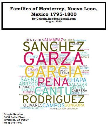 Families of Monterrey, Nuevo Leon, Mexico 1795-1800