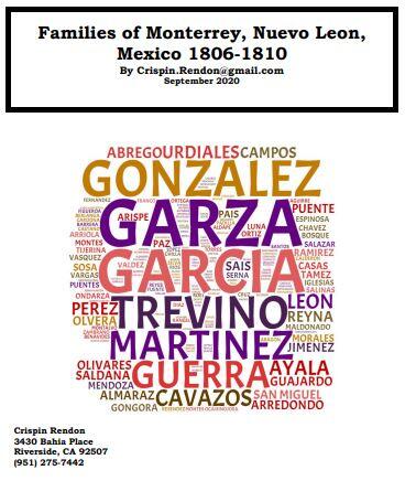 Families of Monterrey, Nuevo Leon, Mexico 1806-1810