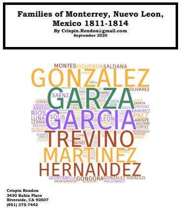 Families of Monterrey, Nuevo Leon, Mexico 1811-1814