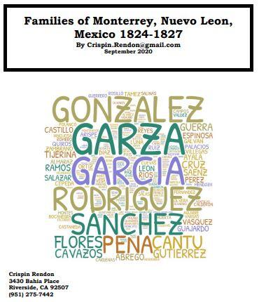 Families of Monterrey, Nuevo Leon, Mexico 1824-1827