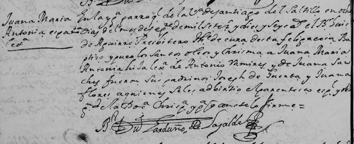 1716 Baptism of Juana Maria Antonia Ramirez
