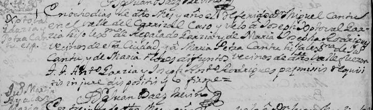 1736 Marriage of Joseph Cristobal Garcia and Maria Petronila Cantu