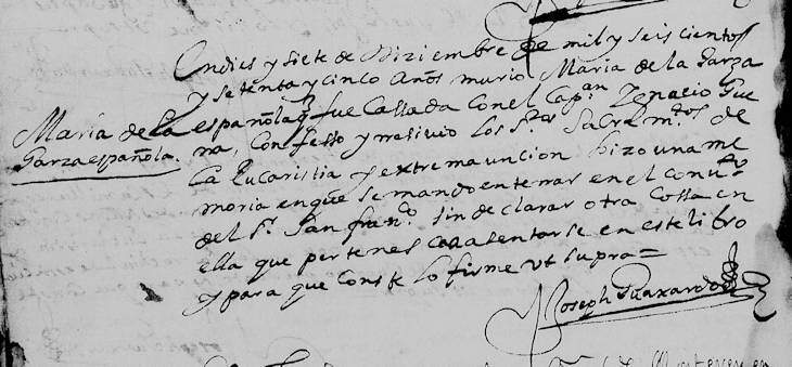 1675 Death Record of Maria de la Garza Cavazos