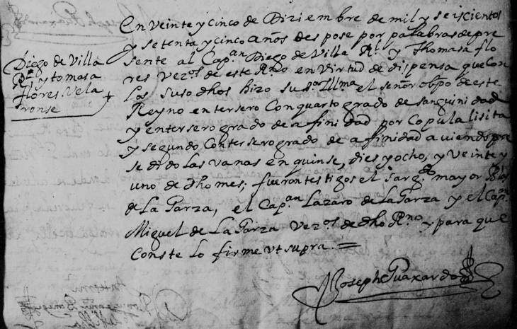 1675 Marriage of Diego de Villarreal and Maria Tomasa Flores