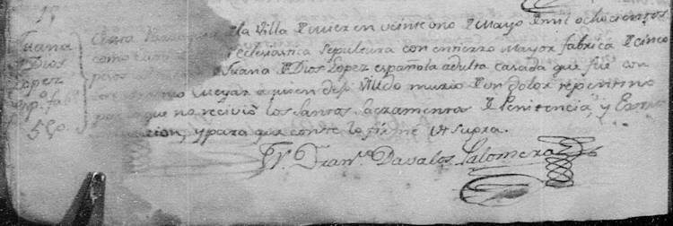1800 Death Record of Maria Juana de Dios Lopez