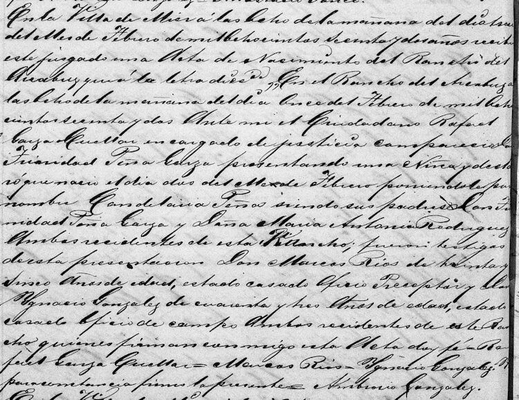 1862 Birth Record of Maria Candelaria Pena