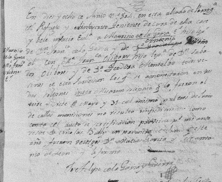 1804 Marriage of Jose Mauricio de la Garza and Maria Francisca Olivares