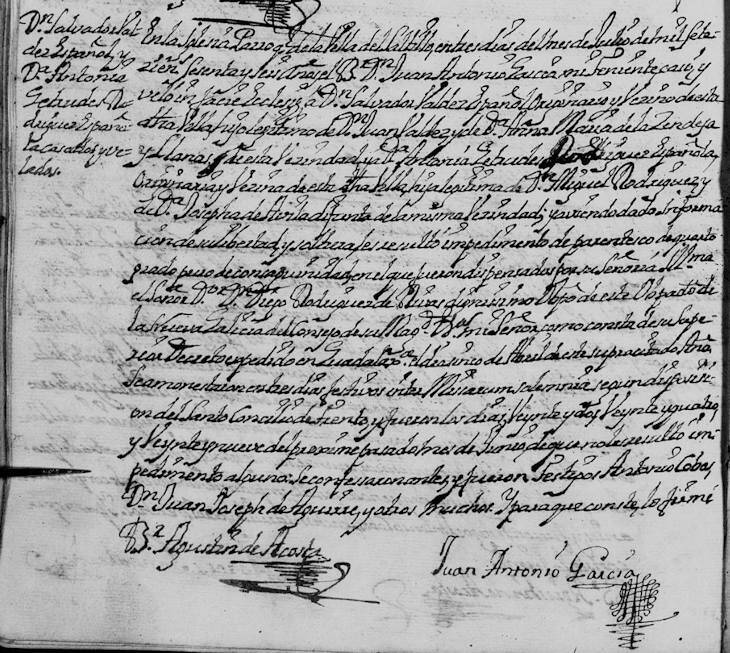 1766 Marriage of Francisco Salvador Valdez and Maria Antonia Gertrudis Rodriguez