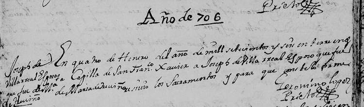 1706 Death Record of Joseph de Villarreal