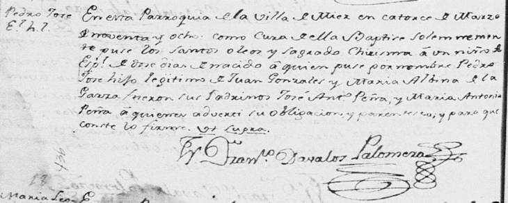 1798 Baptism of Pedro Jose Gonzalez