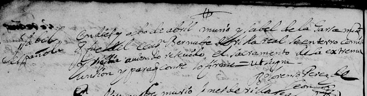 1697 Death Record of Isabel de la Garza