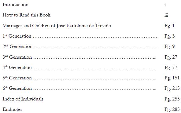 Jose Bartolome de Trevino and Ana Maria Garcia Table of Contents