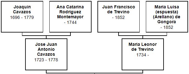 Ancestor Chart for Jose Juan Antonio Cavazos and Maria Leonor de Treviño