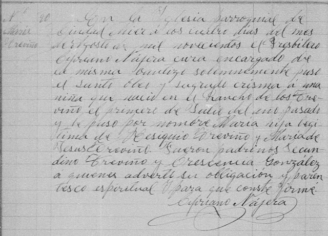 1900 Baptism of Maria Trevino