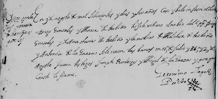 1716 Marriage of Diego Gonzalez and Anna Maria de Treviño