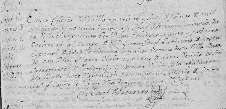 1791 Death of Juan Joseph Gutierrez de Castro