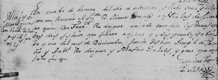 1707 Marriage of Nicolas de Marroquin and Francisca Rodriguez