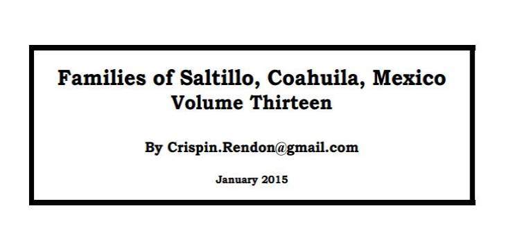 Families of Saltillo, Coahuila, Mexico Volume Thirteen