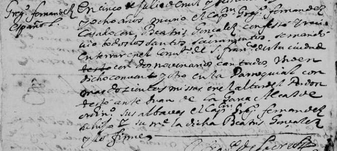 1668 Death Record of Gregorio Fernandez de Tijerina in Monterrey, Nuevo Leon, Mexico 1668 Death Record of Gregorio Fernandez de Tijerina in Monterrey, Nuevo Leon, Mexico