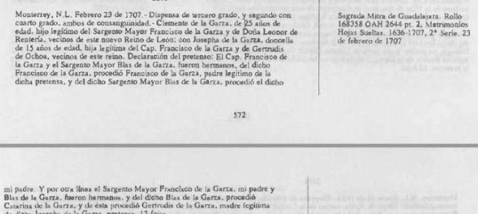 1707 Marriage Dispensation of Clemente de la Garza and Josefa Catalina de la Garza 1707 Marriage Dispensation of Clemente de la Garza and Josefa Catalina de la Garza