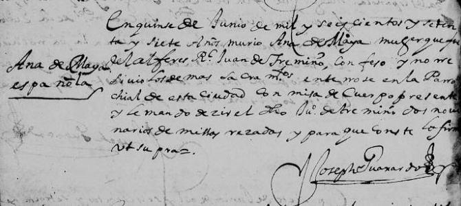 1677 Death Record of Ana de Maya in Monterrey Nuevo Leon, Mexico 1677 Death Record of Ana de Maya in Monterrey Nuevo Leon, Mexico