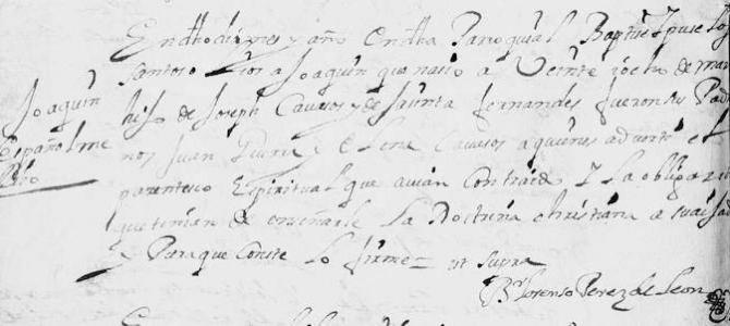 The 1696 Baptism of Joaquin Cavazos in Monterrey, Nuevo Leon, Mexico The 1696 Baptism of Joaquin Cavazos in Monterrey, Nuevo Leon, Mexico