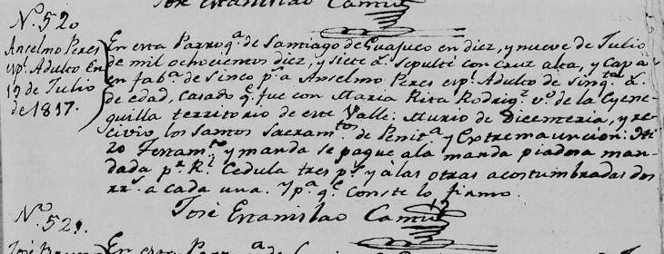 1817 Death of Jose Anselmo Perez in Santiago, Nuevo Leon, Mexico