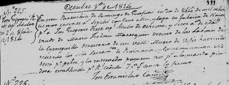 1814 Death Record of Jose Gregorio Perez