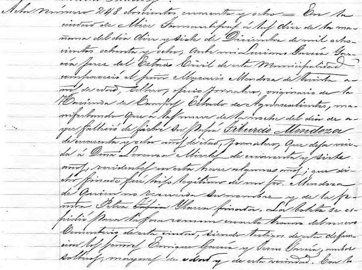 1888 Death Record of Tiburcio Mendoza