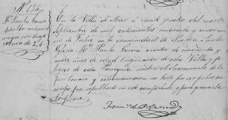 1855 Death Record of Maria Paula Garcia