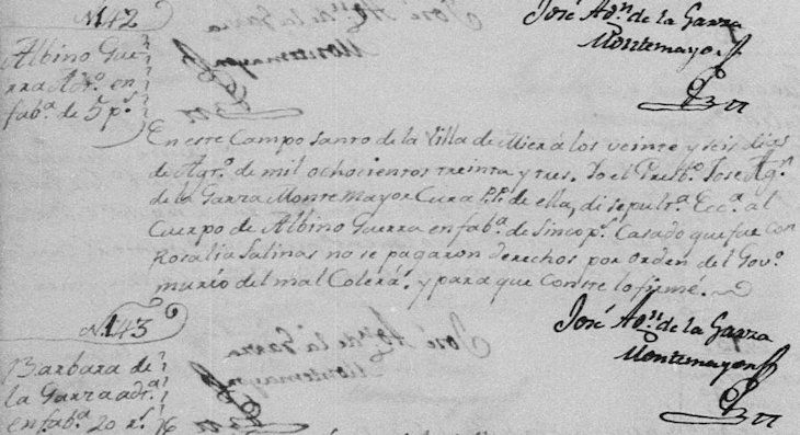 1833 Death Record of Jose Antonio Alvino Guerra