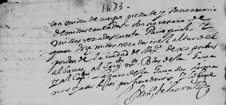 1673 Death Record of Juan de la Garza