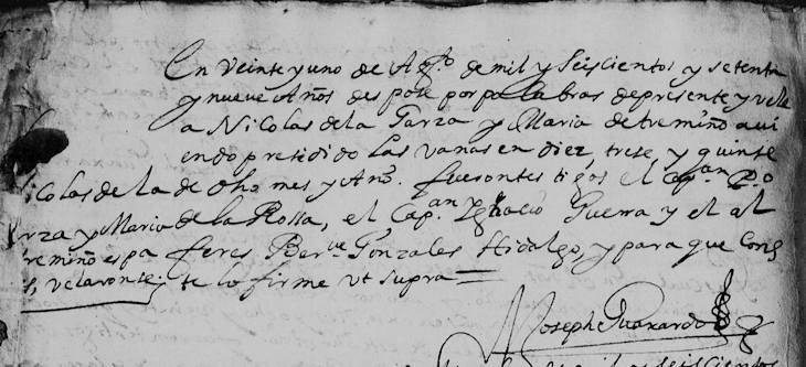 1679 Marriage of Nicolas de la Garza and Maria de Trevino