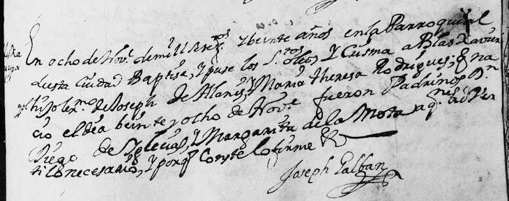 1720 Baptism Record of Blas Javier Alanis