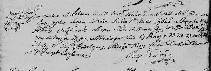 1720 Marriage of Joseph de Alanis and Maria Theresa Rodriguez de Montemayor