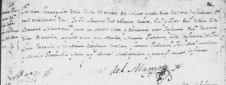 1802 Baptism Record of Maria Juliana Trevino