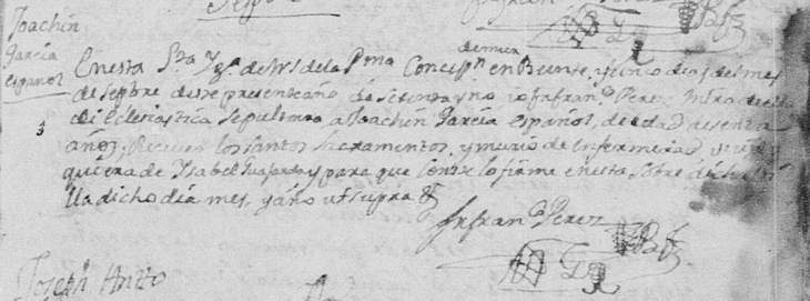 1771 Death Record of Joaquin Garcia