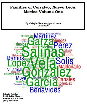 Families of Cerralvo, Nuevo Leon, Mexico Volume One