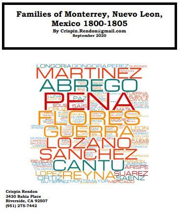 Families of Monterrey, Nuevo Leon, Mexico 17800-1805 Families of Monterrey, Nuevo Leon, Mexico 17800-1805