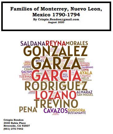 Families of Monterrey, Nuevo Leon, Mexico 1790-1794