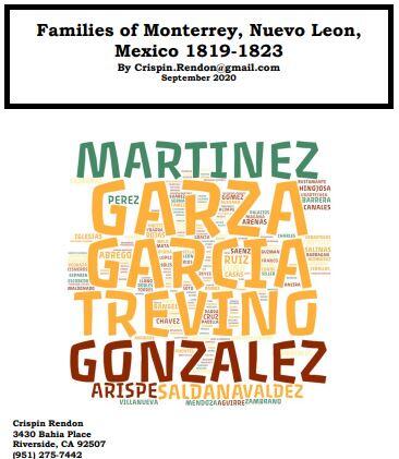 Families of Monterrey, Nuevo Leon, Mexico 1819-1823