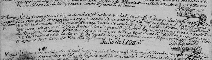 1798 Death Record of Joseph Ramon Guerra