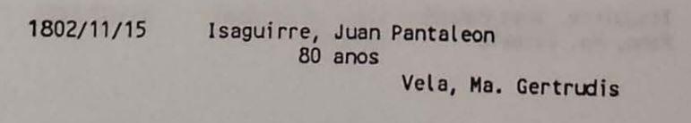 1802 Death Record of Jose Juan Pantaleon Izaguirre Index SAGA