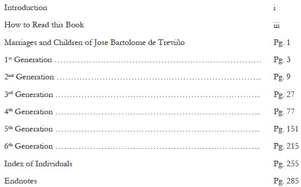 Jose Bartolome de Trevino and Ana Maria Garcia Table of Contents Jose Bartolome de Trevino and Ana Maria Garcia Table of Contents